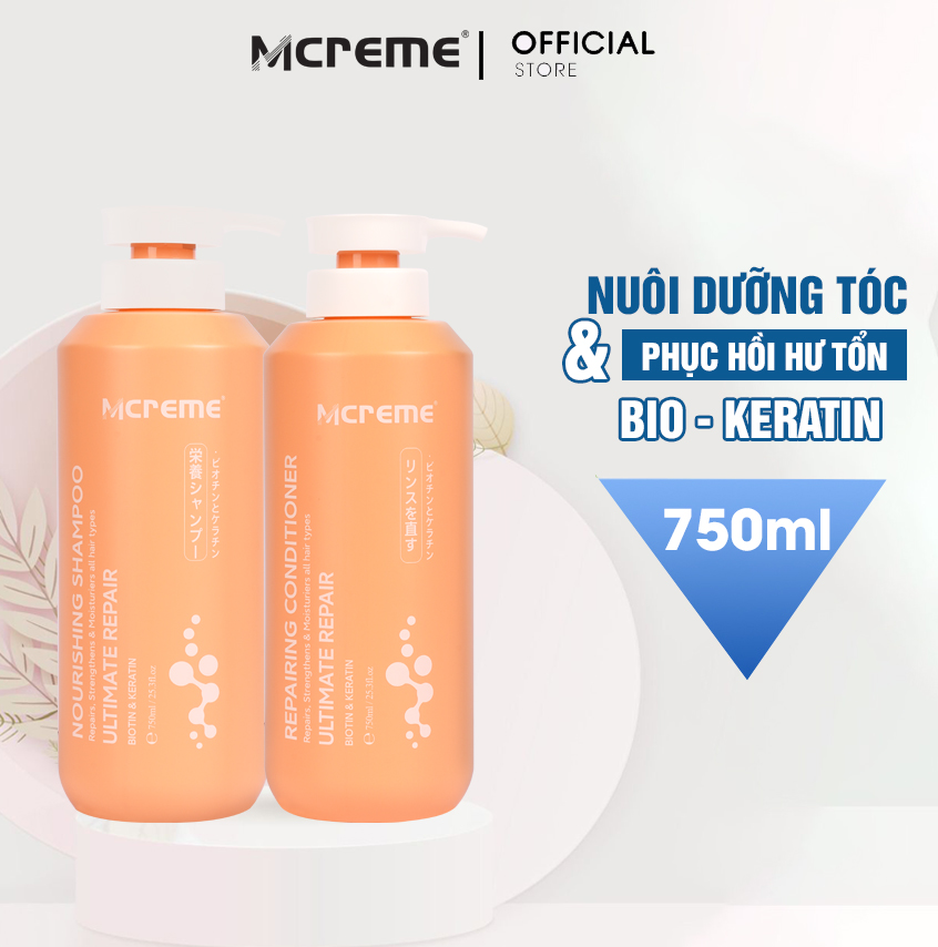 Bộ Dầu Gội & Dầu Xả MCREME 750ml Bổ Sung BIOTIN & KERATIN Nuôi Dưỡng Tóc, Phục Hồi Hư Tổn 1